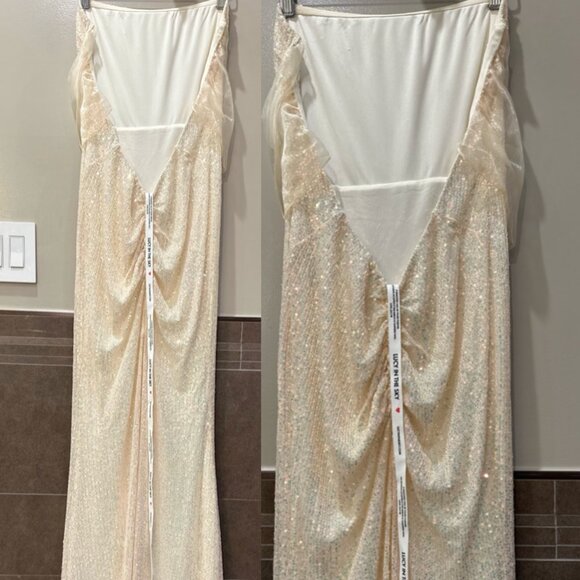 Lucy In The Sky Sequin Strapless Back Bow Maxi Formal Dress (Champagne) - Picture 12 of 16